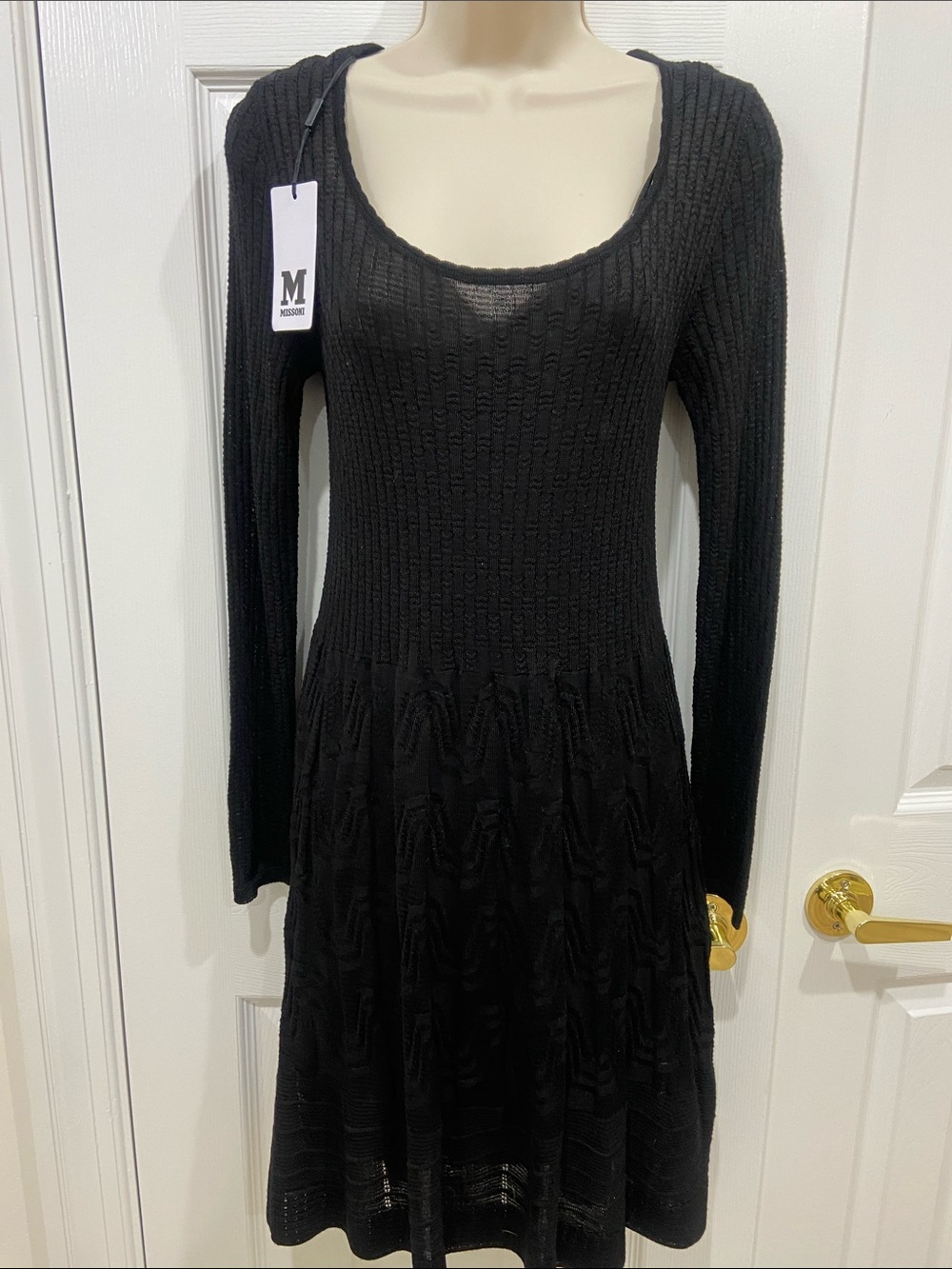 M by Missoni Black Textured Scoop-Neck Long-Sleeve Dress